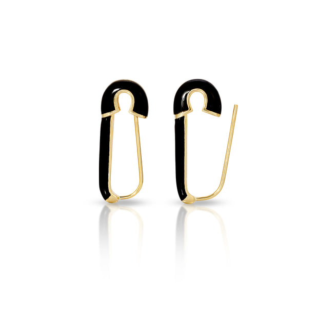 KIKICHIC | NYC | Small Black Safety Pin Earrings with Heart Shape in Solid  Sterling Silver (925)